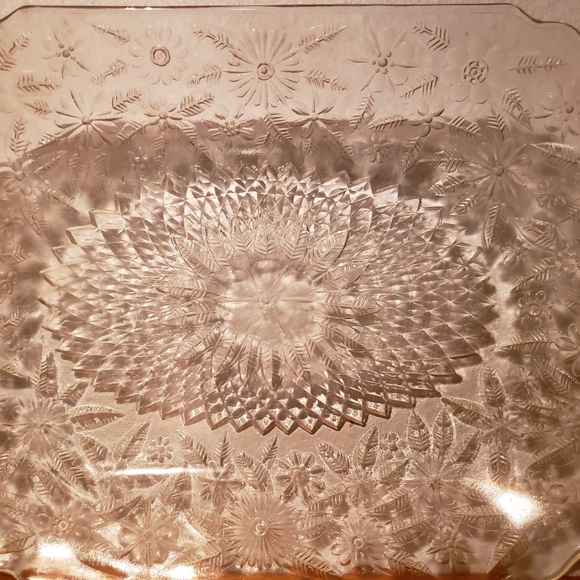 Vtg Serving Plate/Snack Tray Clear Depression Glass Flowers Pineapple & Floral - Picture 3 of 4